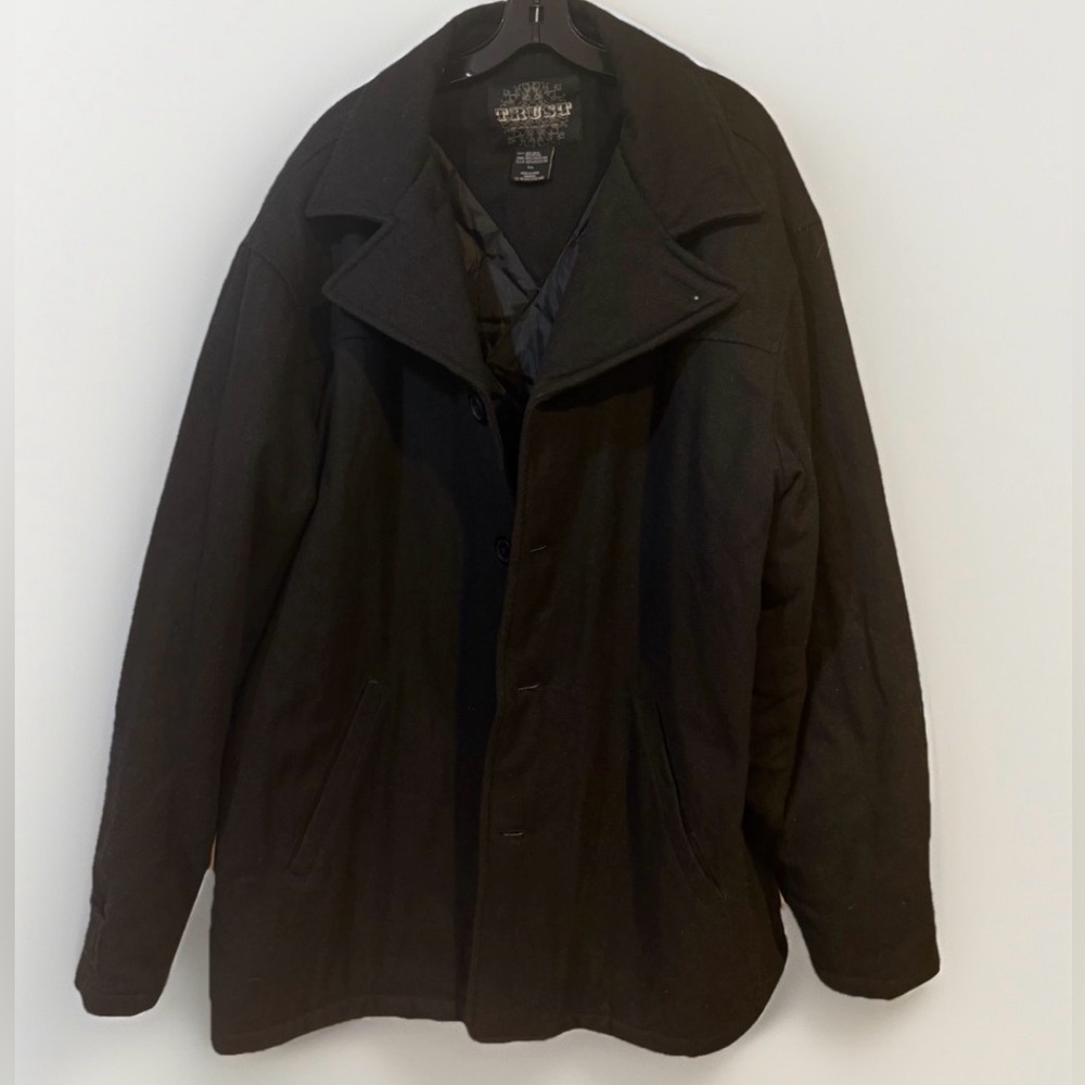 Trust Sports Collection Black Wool Over Coat Jacket Mens Size XXL